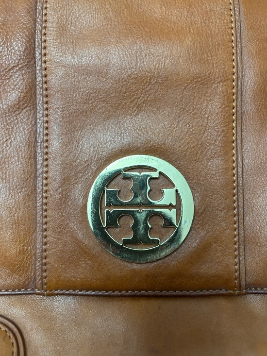 Tory Burch Cognac Leather Shoulder Bag with Gold Logo